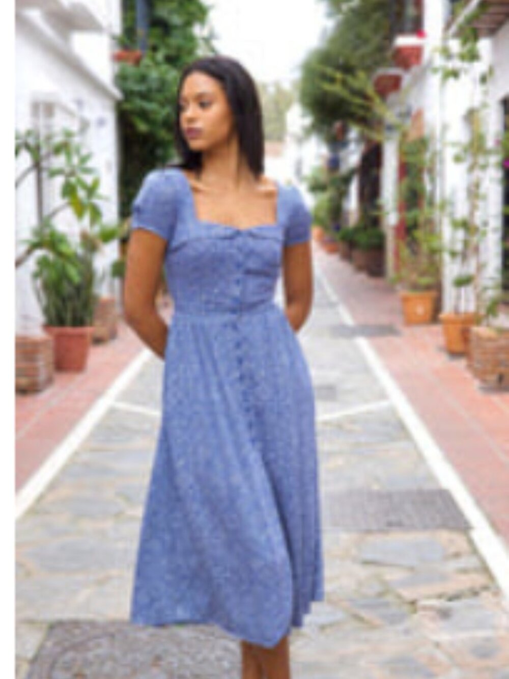 Gaâla Paris Estelle 100% Linen Midi Dress Blue & White Size 40